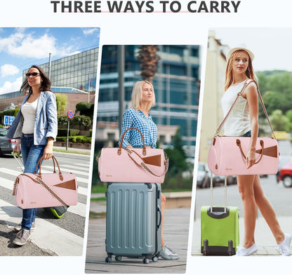 Convertible Garment Duffle Bag for Travel, Carry On Garment Bag for Women, 2 in 1 Travel Garment Bag with Shoe Compartment, Foldable Suit Travel Bag for Hanging Clothes, Pink