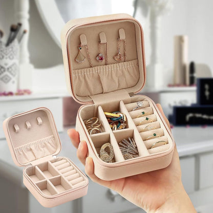 Travel Jewelry Case, Mini Portable Jewelry Travel Boxes, Jewelry Organizer for Rings, Earrings, Pendants, Necklaces, Lipsticks, Etc. (Pink)