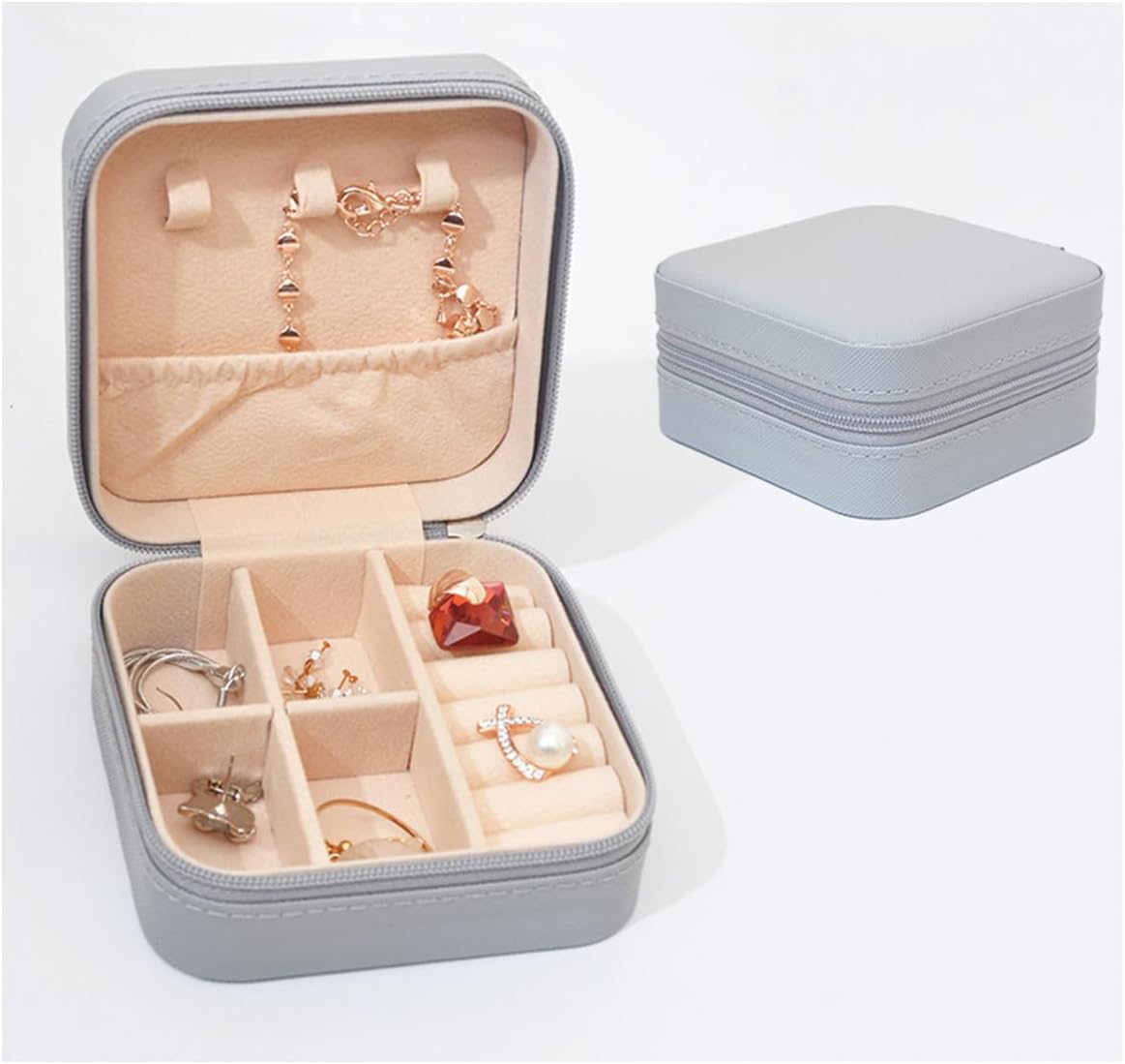 Travel Jewelry Case, Mini Portable Jewelry Travel Boxes, Jewelry Organizer for Rings, Earrings, Pendants, Necklaces, Lipsticks, Etc. (Pink)