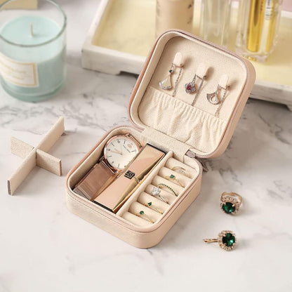 Travel Jewelry Case, Mini Portable Jewelry Travel Boxes, Jewelry Organizer for Rings, Earrings, Pendants, Necklaces, Lipsticks, Etc. (Pink)