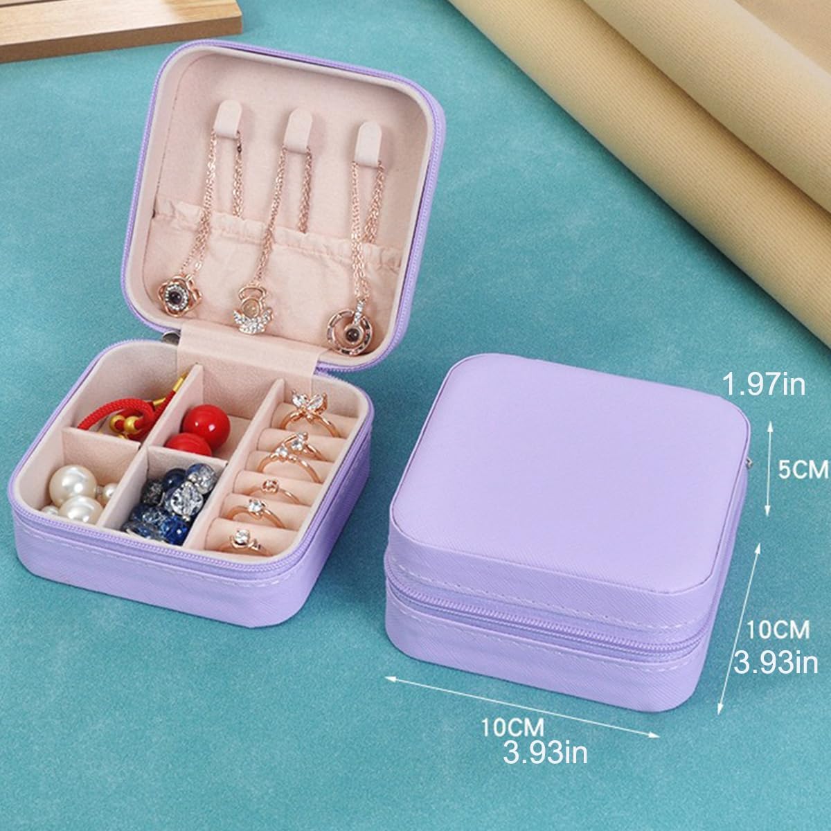 Travel Jewelry Case, Mini Portable Jewelry Travel Boxes, Jewelry Organizer for Rings, Earrings, Pendants, Necklaces, Lipsticks, Etc. (Pink)