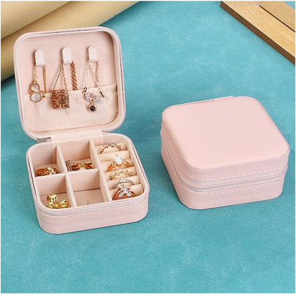 Travel Jewelry Case, Mini Portable Jewelry Travel Boxes, Jewelry Organizer for Rings, Earrings, Pendants, Necklaces, Lipsticks, Etc. (Pink)
