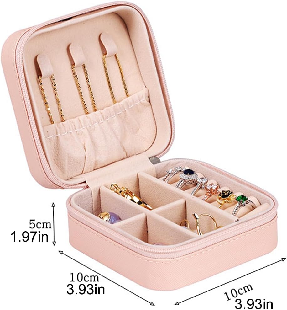 Travel Jewelry Case, Mini Portable Jewelry Travel Boxes, Jewelry Organizer for Rings, Earrings, Pendants, Necklaces, Lipsticks, Etc. (Pink)