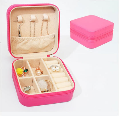 Travel Jewelry Case, Mini Portable Jewelry Travel Boxes, Jewelry Organizer for Rings, Earrings, Pendants, Necklaces, Lipsticks, Etc. (Pink)