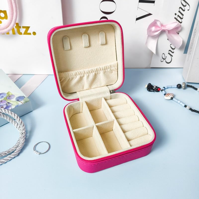 Travel Jewelry Case, Mini Portable Jewelry Travel Boxes, Jewelry Organizer for Rings, Earrings, Pendants, Necklaces, Lipsticks, Etc. (Pink)