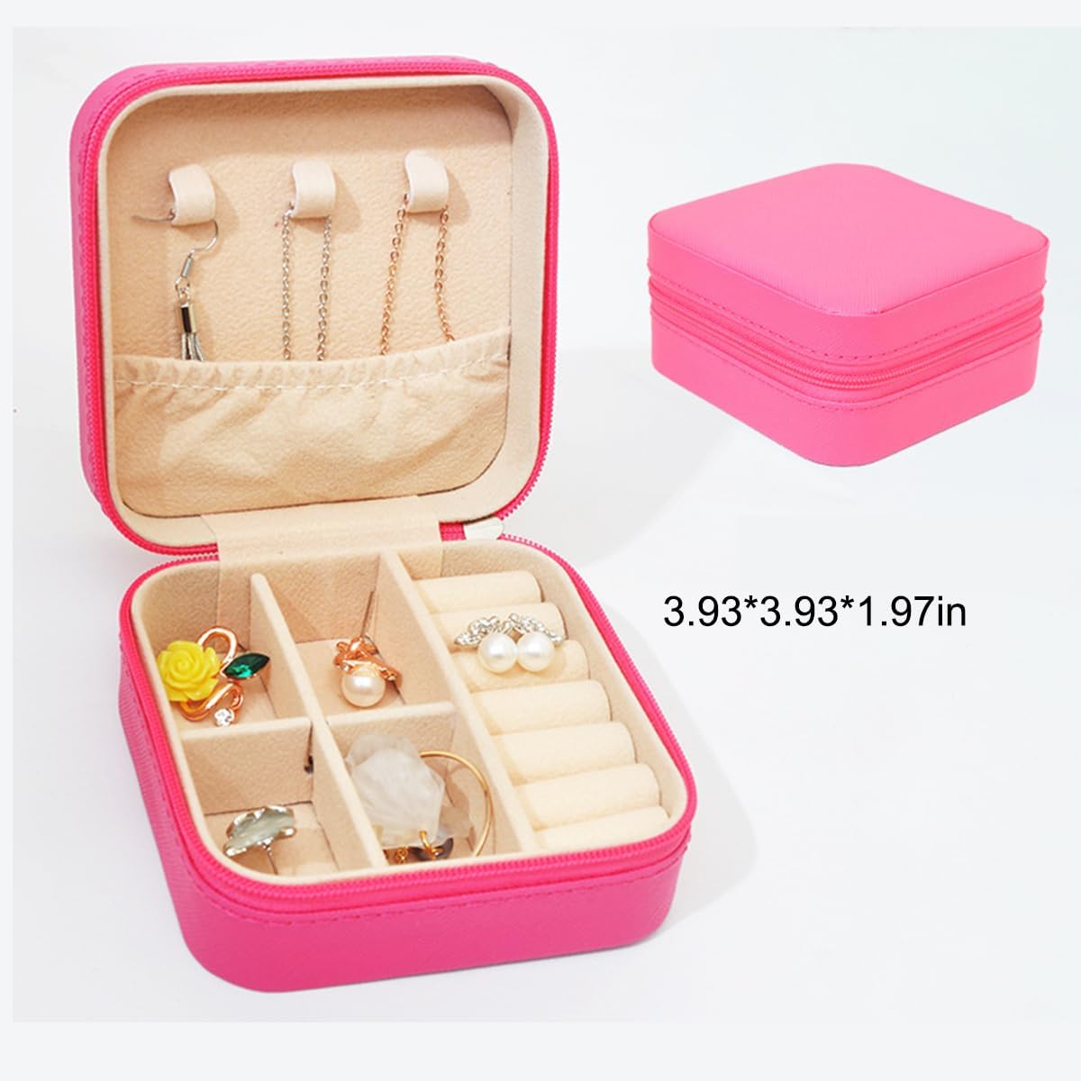 Travel Jewelry Case, Mini Portable Jewelry Travel Boxes, Jewelry Organizer for Rings, Earrings, Pendants, Necklaces, Lipsticks, Etc. (Pink)