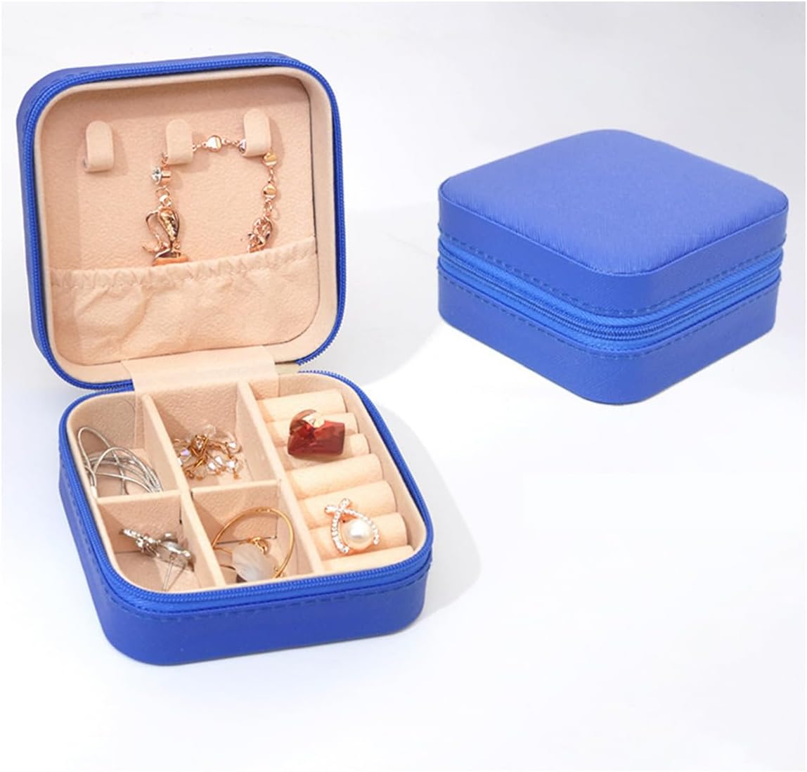 Travel Jewelry Case, Mini Portable Jewelry Travel Boxes, Jewelry Organizer for Rings, Earrings, Pendants, Necklaces, Lipsticks, Etc. (Pink)