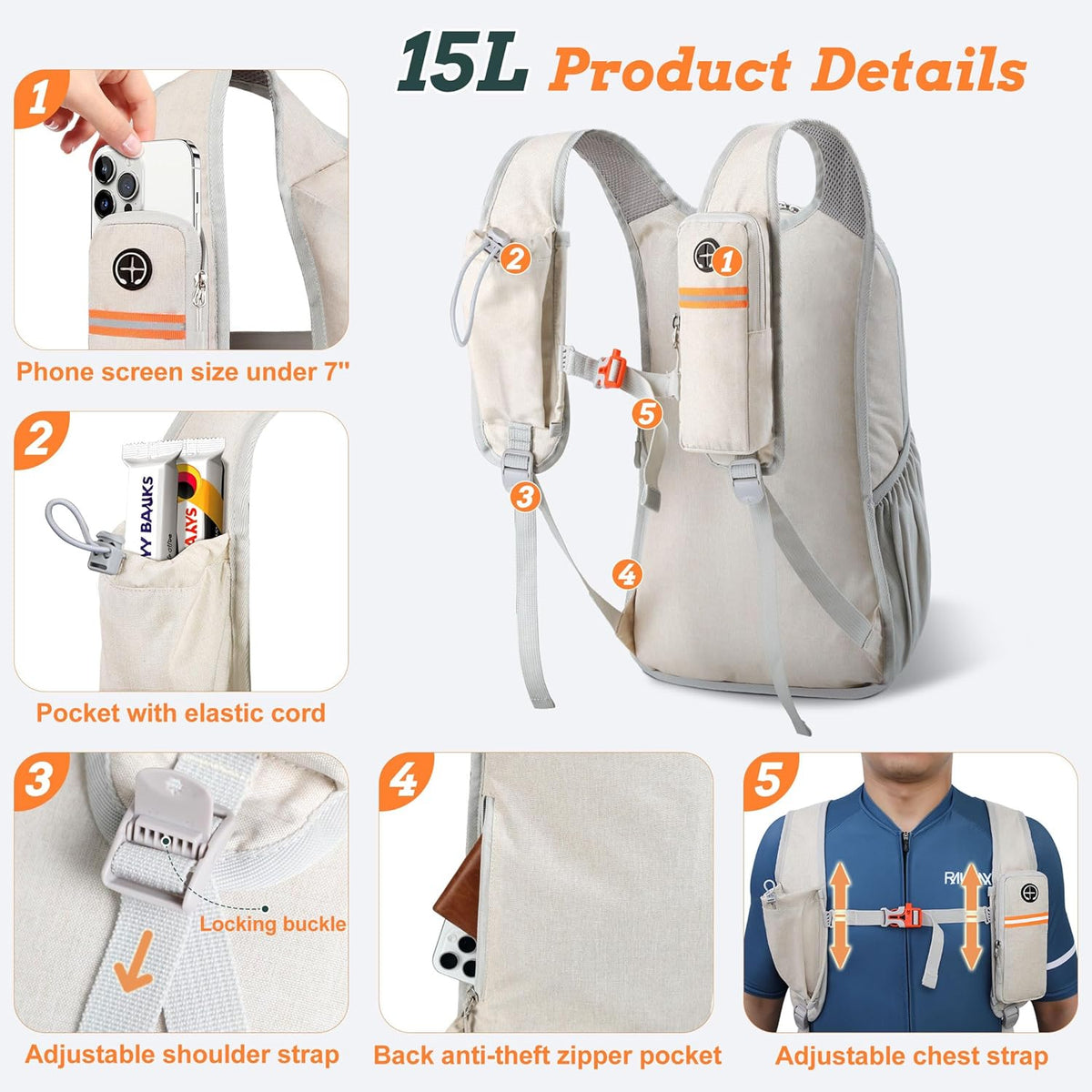 20L Small Hiking Backpack for Men Women Foldable Packable Back Pack Ultralight Hiking Daypack for Travel Camping Outdoor, Beige