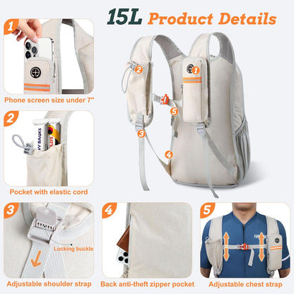 20L Small Hiking Backpack for Men Women Foldable Packable Back Pack Ultralight Hiking Daypack for Travel Camping Outdoor, Beige