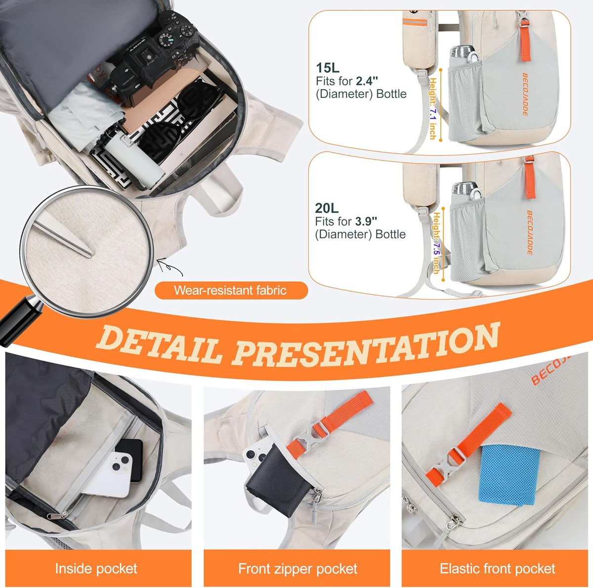 20L Small Hiking Backpack for Men Women Foldable Packable Back Pack Ultralight Hiking Daypack for Travel Camping Outdoor, Beige