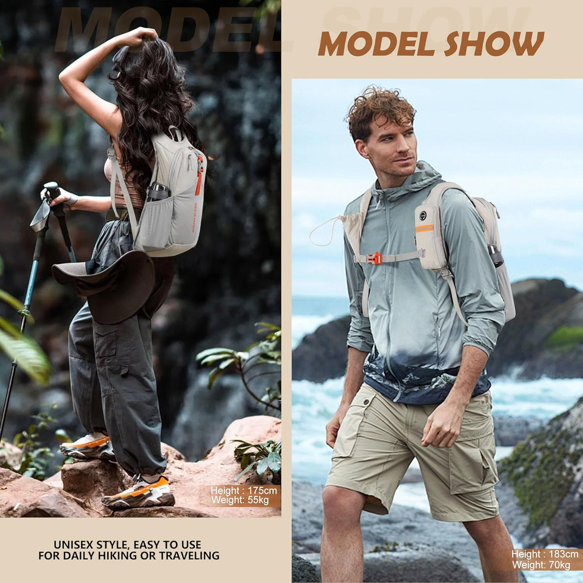 20L Small Hiking Backpack for Men Women Foldable Packable Back Pack Ultralight Hiking Daypack for Travel Camping Outdoor, Beige