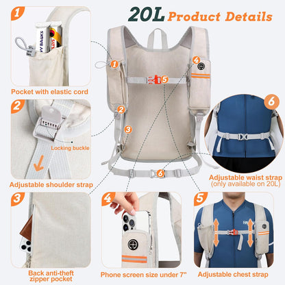 20L Small Hiking Backpack for Men Women Foldable Packable Back Pack Ultralight Hiking Daypack for Travel Camping Outdoor, Beige