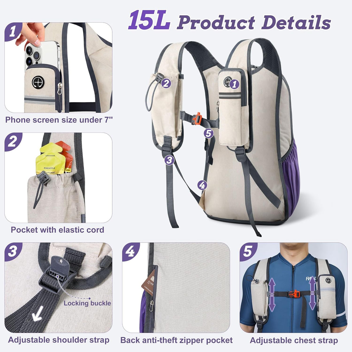 20L Small Hiking Backpack for Men Women Foldable Packable Back Pack Ultralight Hiking Daypack for Travel Camping Outdoor, Beige