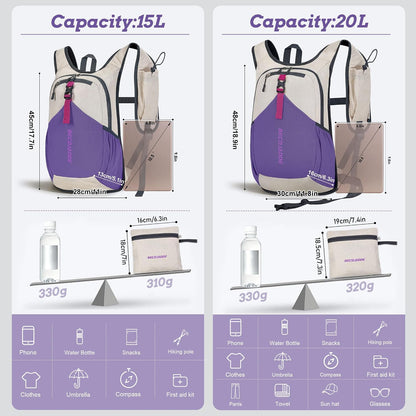 20L Small Hiking Backpack for Men Women Foldable Packable Back Pack Ultralight Hiking Daypack for Travel Camping Outdoor, Beige