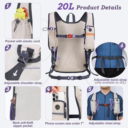 20L Small Hiking Backpack for Men Women Foldable Packable Back Pack Ultralight Hiking Daypack for Travel Camping Outdoor, Beige
