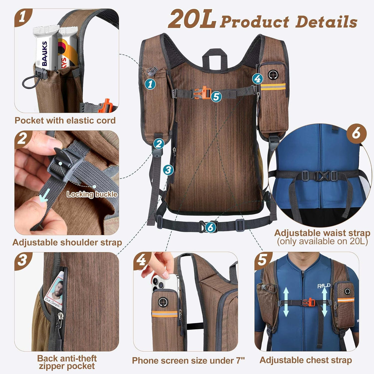 20L Small Hiking Backpack for Men Women Foldable Packable Back Pack Ultralight Hiking Daypack for Travel Camping Outdoor, Beige
