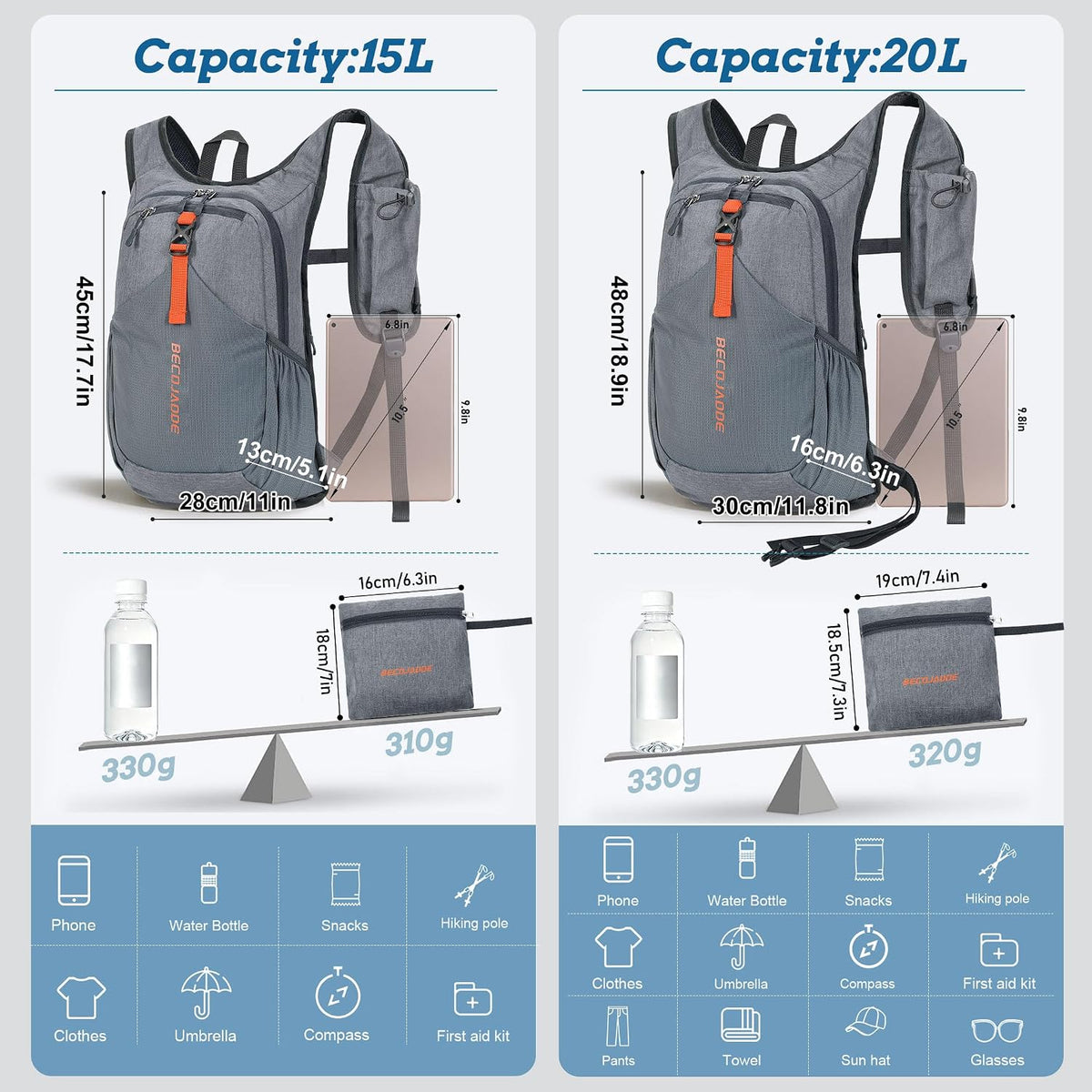 20L Small Hiking Backpack for Men Women Foldable Packable Back Pack Ultralight Hiking Daypack for Travel Camping Outdoor, Beige