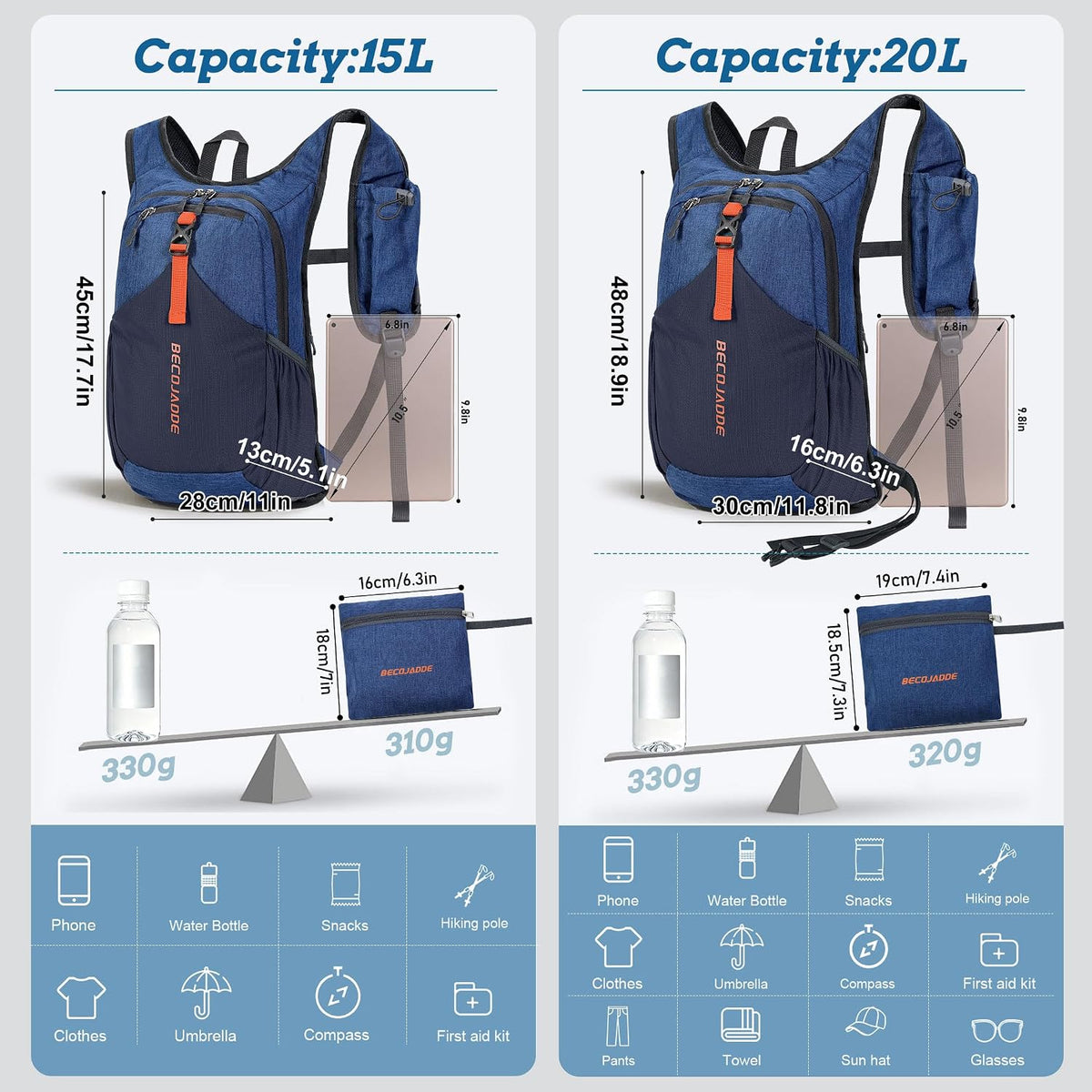 20L Small Hiking Backpack for Men Women Foldable Packable Back Pack Ultralight Hiking Daypack for Travel Camping Outdoor, Beige