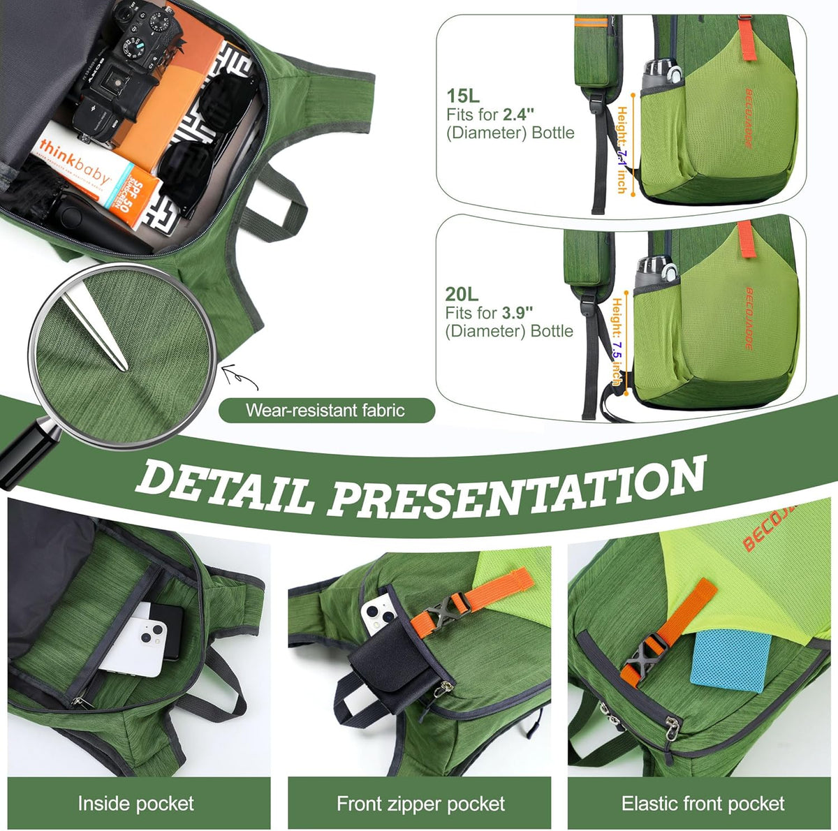 20L Small Hiking Backpack for Men Women Foldable Packable Back Pack Ultralight Hiking Daypack for Travel Camping Outdoor, Beige