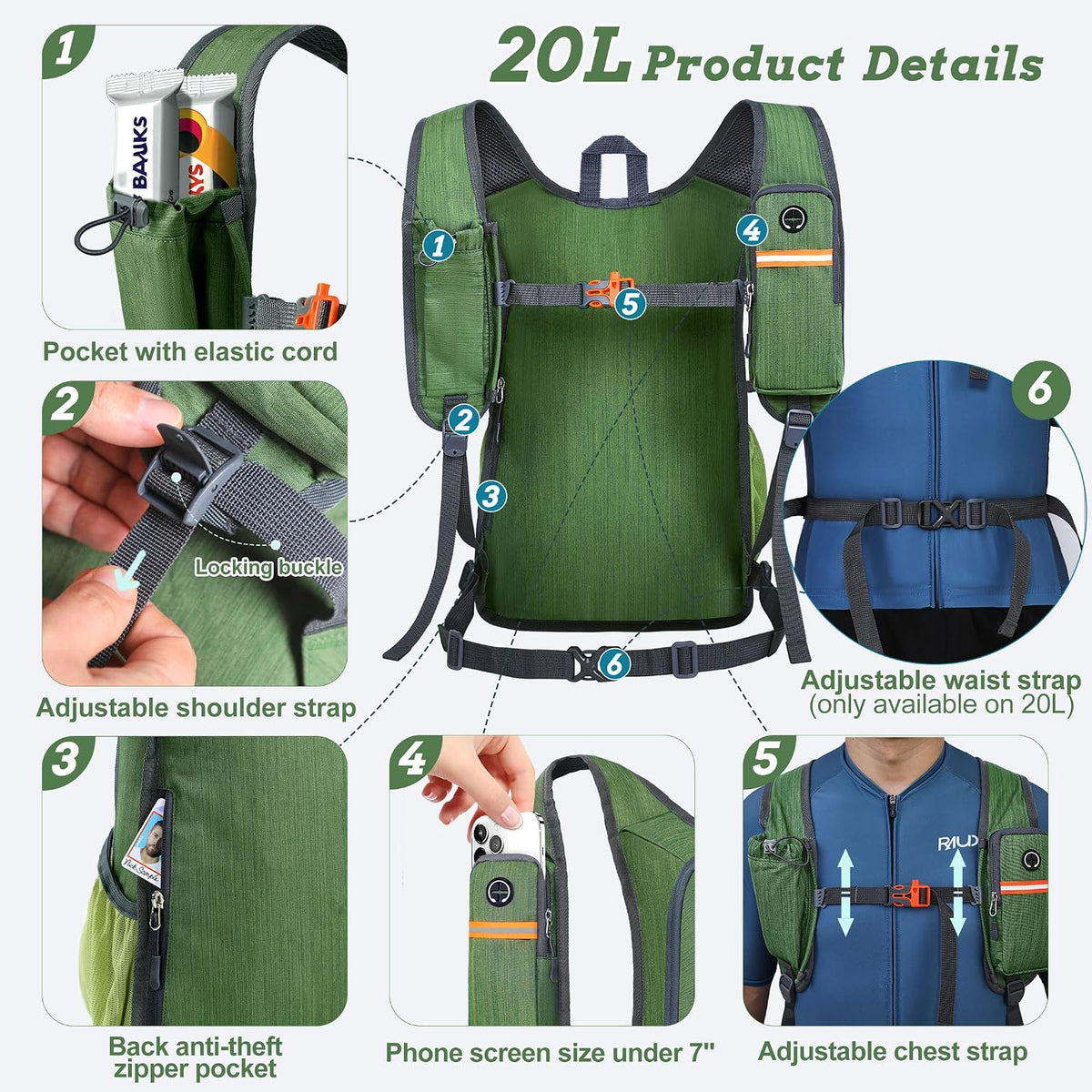 20L Small Hiking Backpack for Men Women Foldable Packable Back Pack Ultralight Hiking Daypack for Travel Camping Outdoor, Beige