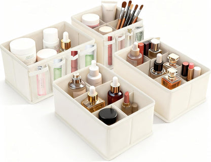 Cosmetic Storage Bins Makeup Organizer, Adjustable Multifunction Storage Box Desk Drawer Divider for Makeup Brushes, Bathroom Countertop or Dresser, Set of 4