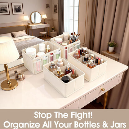 Cosmetic Storage Bins Makeup Organizer, Adjustable Multifunction Storage Box Desk Drawer Divider for Makeup Brushes, Bathroom Countertop or Dresser, Set of 4