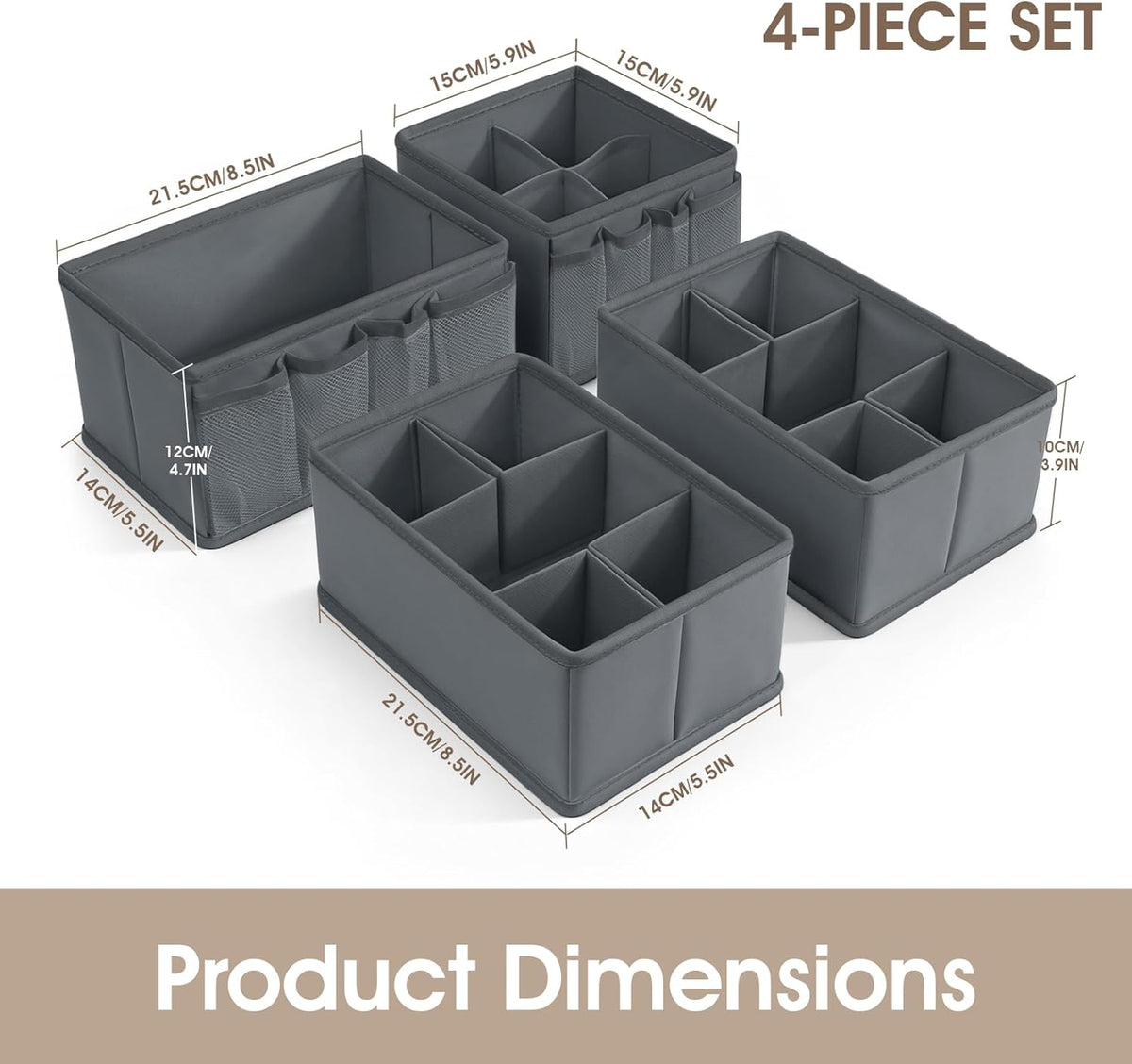 Cosmetic Storage Bins Makeup Organizer, Adjustable Multifunction Storage Box Desk Drawer Divider for Makeup Brushes, Bathroom Countertop or Dresser, Set of 4