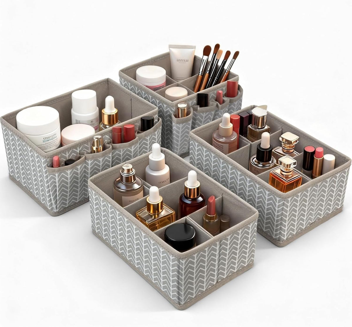 Cosmetic Storage Bins Makeup Organizer, Adjustable Multifunction Storage Box Desk Drawer Divider for Makeup Brushes, Bathroom Countertop or Dresser, Set of 4