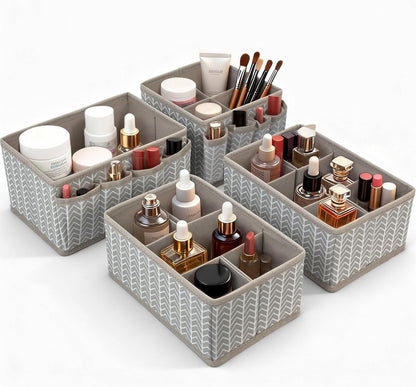 Cosmetic Storage Bins Makeup Organizer, Adjustable Multifunction Storage Box Desk Drawer Divider for Makeup Brushes, Bathroom Countertop or Dresser, Set of 4