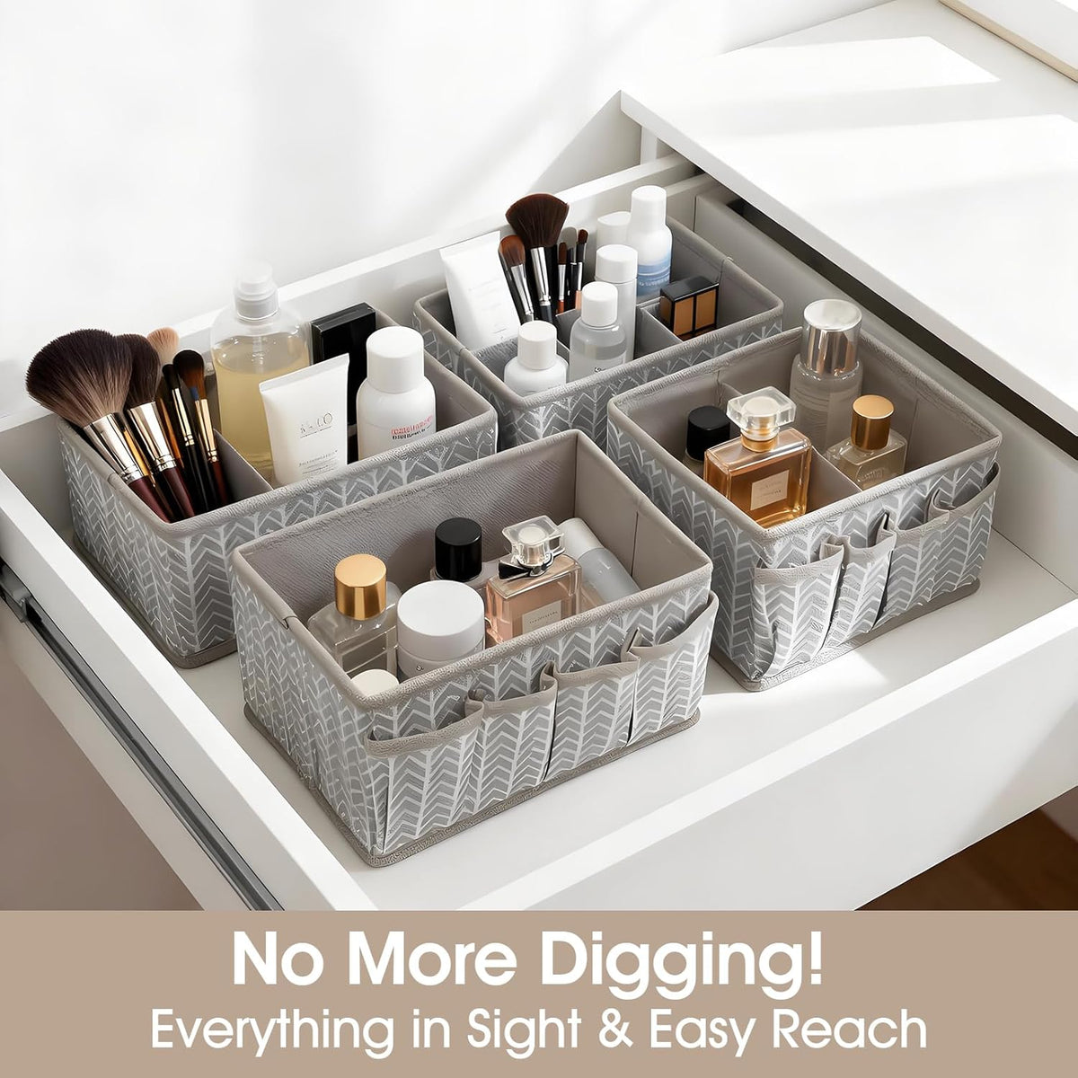Cosmetic Storage Bins Makeup Organizer, Adjustable Multifunction Storage Box Desk Drawer Divider for Makeup Brushes, Bathroom Countertop or Dresser, Set of 4