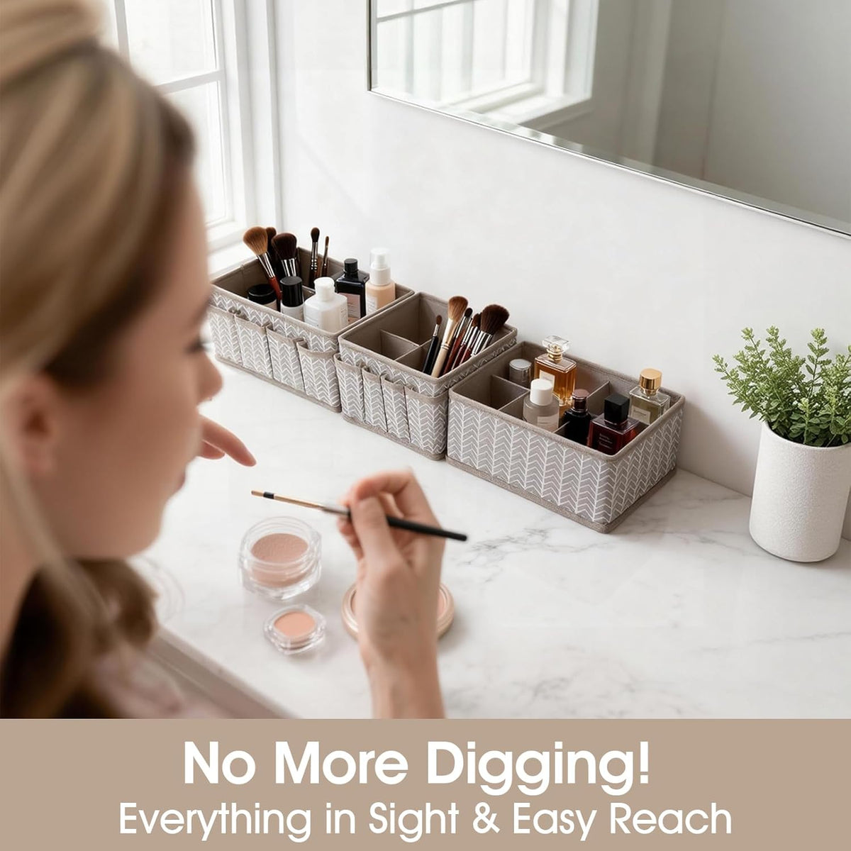 Cosmetic Storage Bins Makeup Organizer, Adjustable Multifunction Storage Box Desk Drawer Divider for Makeup Brushes, Bathroom Countertop or Dresser, Set of 4