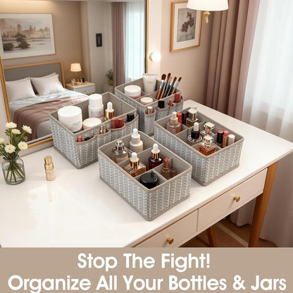 Cosmetic Storage Bins Makeup Organizer, Adjustable Multifunction Storage Box Desk Drawer Divider for Makeup Brushes, Bathroom Countertop or Dresser, Set of 4