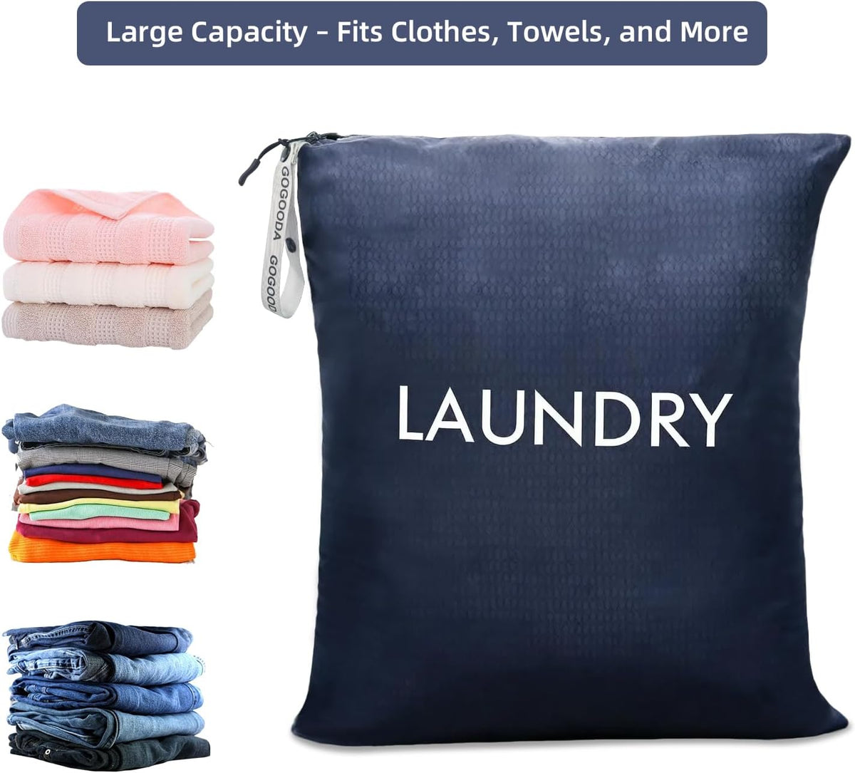 Travel Laundry Bags Reusable Dirty Clothes Bag with Handle | Lightweight Packable & Splash-Resistant Foldable & Space-Saving for Suitcase, Gym, Beach & Business Trips(Navy Blue & Orange)