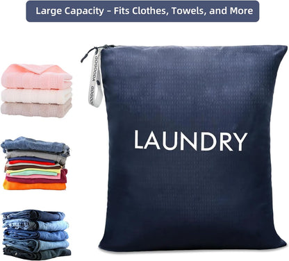 Travel Laundry Bags Reusable Dirty Clothes Bag with Handle | Lightweight Packable & Splash-Resistant Foldable & Space-Saving for Suitcase, Gym, Beach & Business Trips(Navy Blue & Orange)