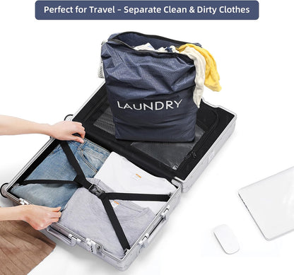 Travel Laundry Bags Reusable Dirty Clothes Bag with Handle | Lightweight Packable & Splash-Resistant Foldable & Space-Saving for Suitcase, Gym, Beach & Business Trips(Navy Blue & Orange)