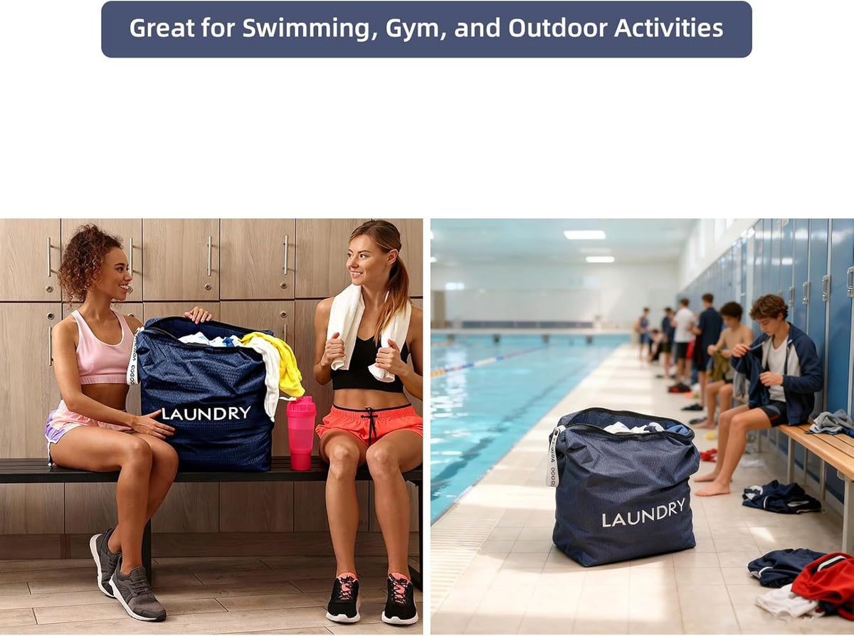Travel Laundry Bags Reusable Dirty Clothes Bag with Handle | Lightweight Packable & Splash-Resistant Foldable & Space-Saving for Suitcase, Gym, Beach & Business Trips(Navy Blue & Orange)