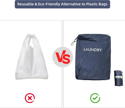 Travel Laundry Bags Reusable Dirty Clothes Bag with Handle | Lightweight Packable & Splash-Resistant Foldable & Space-Saving for Suitcase, Gym, Beach & Business Trips(Navy Blue & Orange)