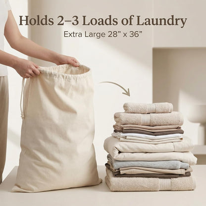 Urban Villa Laundry Bags 1-Pack 28”x36" Extra-Large Cotton Canvas Heavy Duty Washable Durable Travel Laundry Sacks with Drawstring Closure Reusable Hamper Liners for Dirty Clothes Delicates & Lingerie