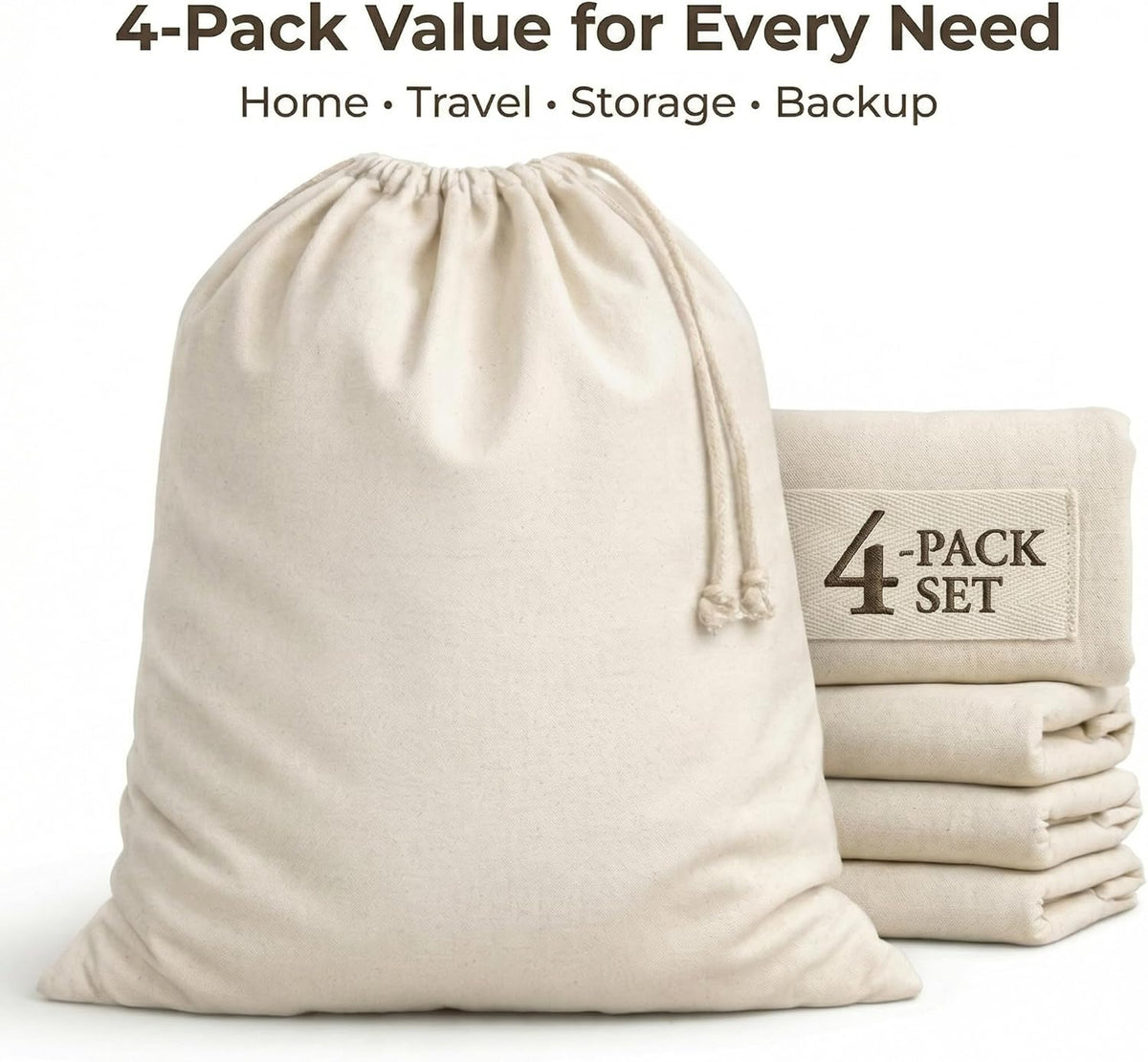Urban Villa Laundry Bags 1-Pack 28”x36" Extra-Large Cotton Canvas Heavy Duty Washable Durable Travel Laundry Sacks with Drawstring Closure Reusable Hamper Liners for Dirty Clothes Delicates & Lingerie