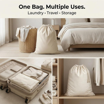 Urban Villa Laundry Bags 1-Pack 28”x36" Extra-Large Cotton Canvas Heavy Duty Washable Durable Travel Laundry Sacks with Drawstring Closure Reusable Hamper Liners for Dirty Clothes Delicates & Lingerie