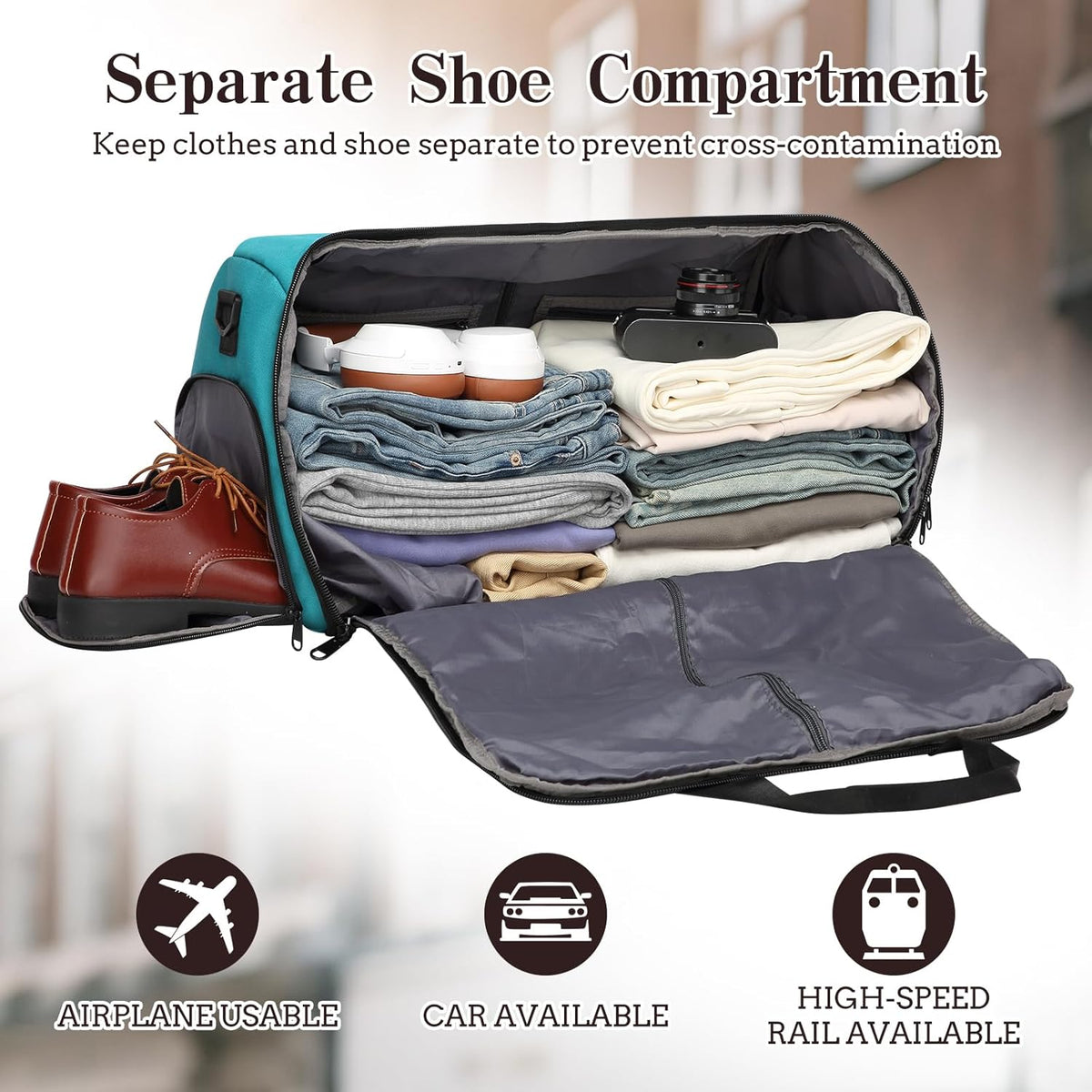 Garment Duffle Bags for Travel, Carry On Garment Duffel Weekender Bag 45L | 2-days Trip,Wrinkle-Free Travel,Separate Shoe Pocket | Overnight Garment Bag for Vacation, Business Trips, Weekend