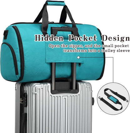 Garment Duffle Bags for Travel, Carry On Garment Duffel Weekender Bag 45L | 2-days Trip,Wrinkle-Free Travel,Separate Shoe Pocket | Overnight Garment Bag for Vacation, Business Trips, Weekend