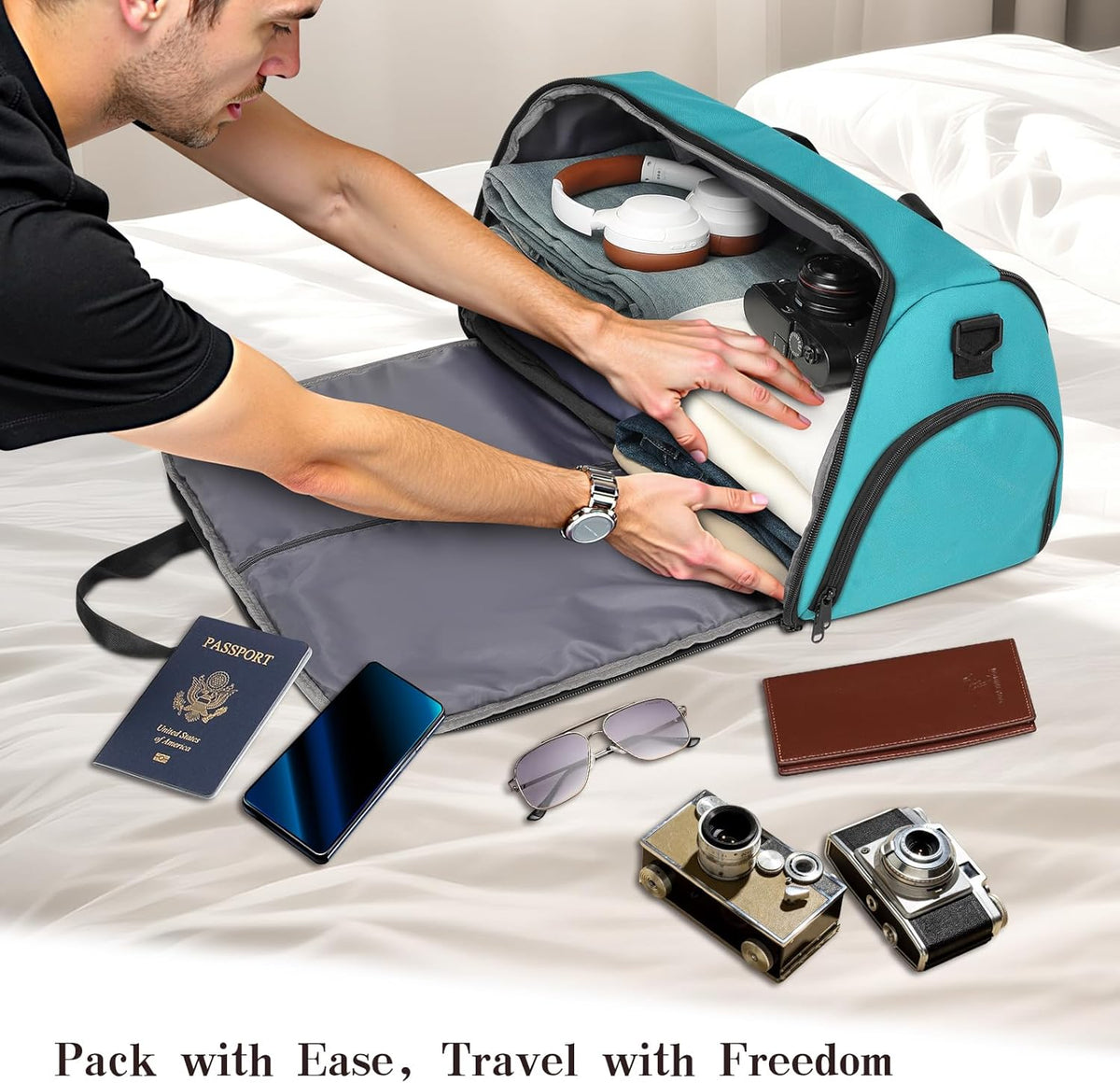 Garment Duffle Bags for Travel, Carry On Garment Duffel Weekender Bag 45L | 2-days Trip,Wrinkle-Free Travel,Separate Shoe Pocket | Overnight Garment Bag for Vacation, Business Trips, Weekend