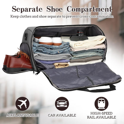 Garment Duffle Bags for Travel, Carry On Garment Duffel Weekender Bag 45L | 2-days Trip,Wrinkle-Free Travel,Separate Shoe Pocket | Overnight Garment Bag for Vacation, Business Trips, Weekend
