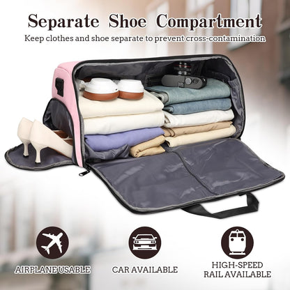 Garment Duffle Bags for Travel, Carry On Garment Duffel Weekender Bag 45L | 2-days Trip,Wrinkle-Free Travel,Separate Shoe Pocket | Overnight Garment Bag for Vacation, Business Trips, Weekend