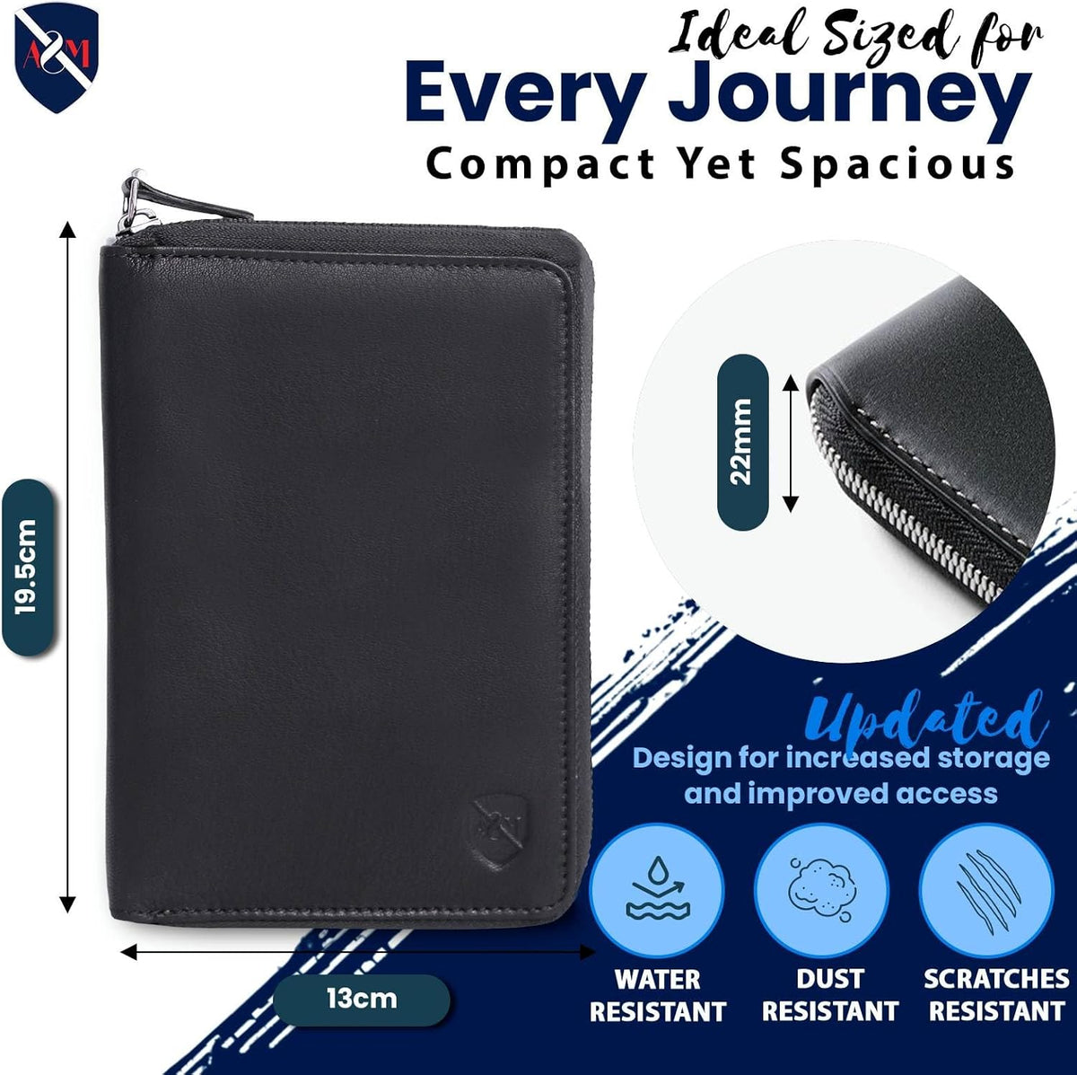 100% Leather Passport Holder for Travel RFID Blocking Passport Wallet for Men & Women - Zippered Compact Travel Document Organizer Fits Cash, Cards, SIM, ID and Tickets