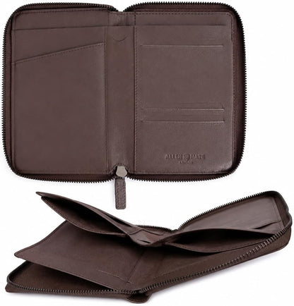 100% Leather Passport Holder for Travel RFID Blocking Passport Wallet for Men & Women - Zippered Compact Travel Document Organizer Fits Cash, Cards, SIM, ID and Tickets