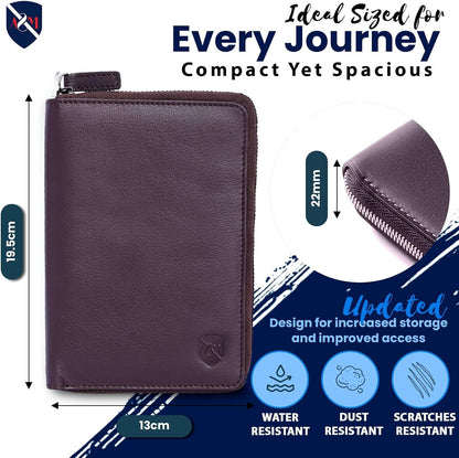 100% Leather Passport Holder for Travel RFID Blocking Passport Wallet for Men & Women - Zippered Compact Travel Document Organizer Fits Cash, Cards, SIM, ID and Tickets