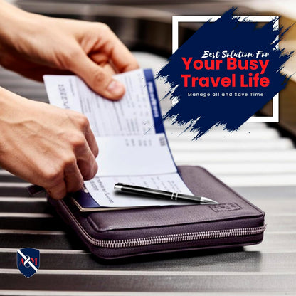 100% Leather Passport Holder for Travel RFID Blocking Passport Wallet for Men & Women - Zippered Compact Travel Document Organizer Fits Cash, Cards, SIM, ID and Tickets