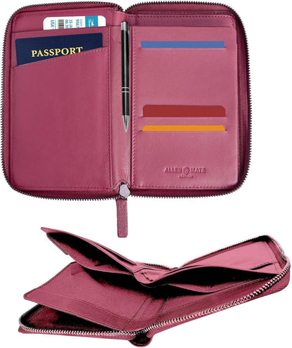 100% Leather Passport Holder for Travel RFID Blocking Passport Wallet for Men & Women - Zippered Compact Travel Document Organizer Fits Cash, Cards, SIM, ID and Tickets